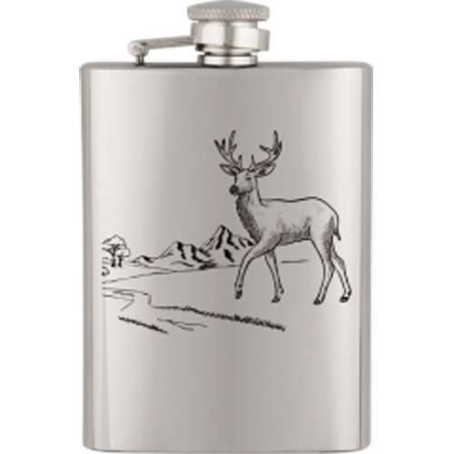 Jagd Edelstahl- Flachmann / Flasche Hirsch-Gravur