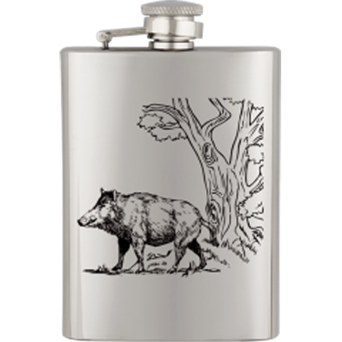 Jagd Edelstahl- Flachmann mit Keiler Gravur