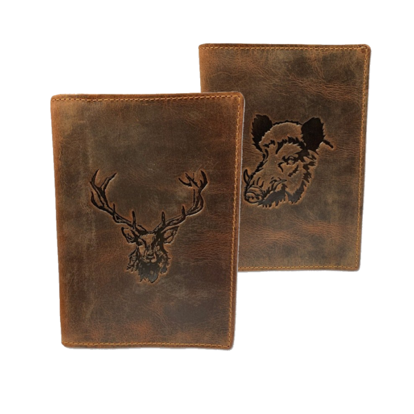 Jagdscheinetui mit edler Prägung Keiler oder Rothirsch