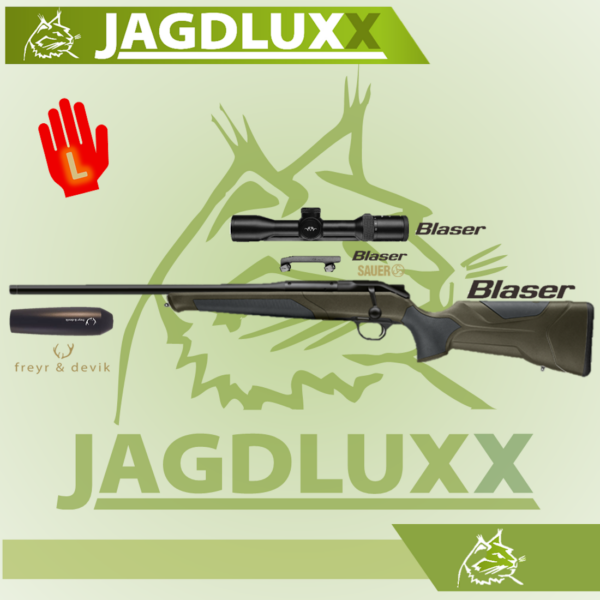 Blaser R8 Professional 2.0 dunkel oliv Linkswaffe mit Blaser B2 und freyr & devik Schalldämpfer